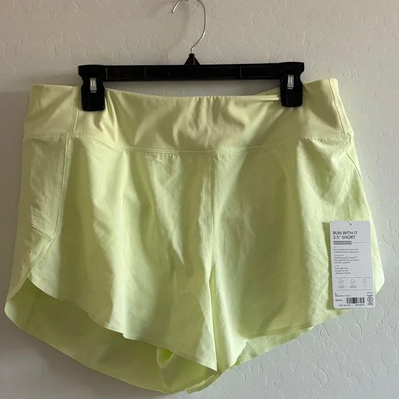 Athleta Run With It 3.5 Inch Short Neon Yellow Featherweight Stretch Size L - Picture 2 of 7